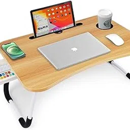 TEKCOOL Study Table Foldable Wooden Laptop Bed Tray Table, Multifunction Lap Tablet Desk with Cup Holder, Perfect for Eating Breakfast, Reading Book, Working, Watching Movie On Bed.,-picture-37