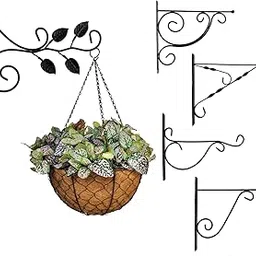 GARDEN DECO Unique Design Wall Mounted Brackets for Hanging Baskets and Bird Feeders & Wind Chimes, Decorative Straight Plant Hanger. Multiuse Hanger (Color: Black, Set of 5 Pcs)-picture-32