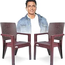 AVRO FURNITURE Plastic Rattan Chairs| Set of 2 | Plastic Chairs for Dining Room, Bedroom, Living Room | Comfortable Back |Curved Seating | Rattan Box Legs |Bearing Capacity up to 200Kg, Brown Colour-picture-25