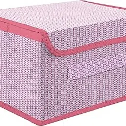 Kuber Industries Foldable Boxes For Storage - Multipurpose Storage Organizer For Clothes | Wardrobe | Closet | Toys | Books - Undergarment Organizer Basket With Handle And Lid (Pink)-image-9