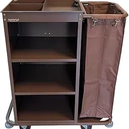 APRANTO Housekeeping Trolley | 3 Shelves | Removable Laundry Bag | Brown Metal Body | for Hotels, Resorts-picture-31