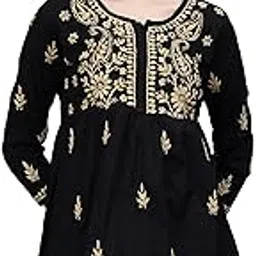 seva chikan Hand Embroidered Lucknowi Chikankari Black Cotton A-line Short Top & Tunic for Women SCL9201-picture-50