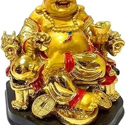 Money Collection Resin Fengshui Laughing Buddha On Chair with Ingot and Coin (7X 7X 5 cm)-picture-19