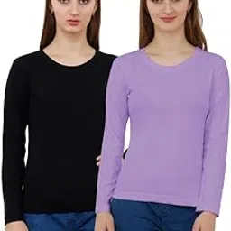 fvshun 100% Cotton Full Sleeves T-Shirts for Women Combo Pack of 2-picture-26