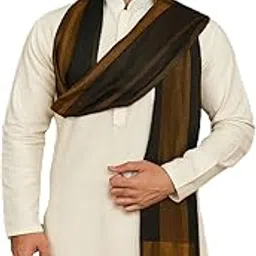 muffly Men Solid Pattern Wool Blend Stole with Zari Golden Border Twilight Official Traditional Stoles for Boys, Mens - Size (80 inch x 28 inch) image 1