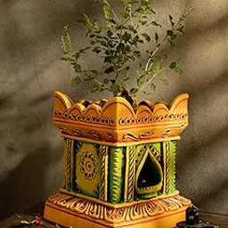 Village Decor Handmade Terracotta Brindavan tulsi Pot with Drainage Hole at Bottom|Height-12 inch-picture-23