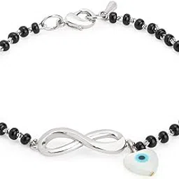 minutiae Adjustable Stylish Infinity Sign With Evil Eye Black Beads Mangalsutra Brass Bracelet for Women-picture-55
