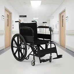 Standard Medical Wheelchair, Foldable Black Steel Transport Chair with Footrests, Hospital Grade Mobility Aid for Elderly and Disabled-picture-17