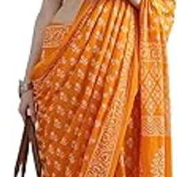 heartweaves Cotton Mulmul Saree with Printed Blouse, Small Floral Motifs, Indigo Blue and White-picture-25