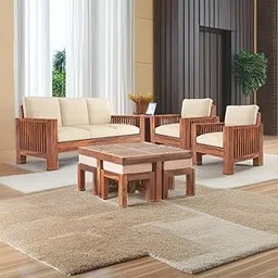 KHATICRAFT Solid Sheesham Wood Dhara 5 Seater Sofa Set | Wooden 3+1+1 Seating Sofa Set for Living Room, Guest Room, Office, Home Furniture with Cushions (Honey Finish)-picture-38