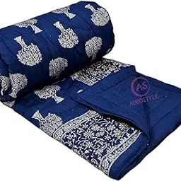 AUROSTYLE 400 TC Pure Cotton Floral Design with Gold Printed Traditional Rajasthani Jaipuri Quilt/Razai/Rajai (Light Weight, Double Bed-90 x 105 Inch) (Design 3)| TC - 400-picture-12