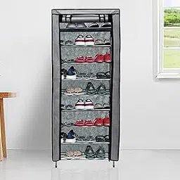 RAXON WORLD Multipurpose 9 Layer Shoe/Cloth/Toy/Books Metal Pipe with Non-Woven 100GSM Fabric Cover Rack (Grey)-picture-12