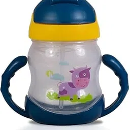 Cyrox Leak Proof Children Kids Water Bottle with Straw Dust-Proof Children Sippy Drinking Cup with Twin Handles Travelling Water Bottle for Kids (1Pcs) (350ML)-picture-48