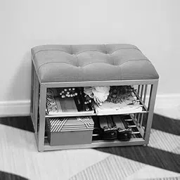 ATOZ WOOd Metal Shoe Rack with Velvet Fabric Cushioned Seat Ottoman Stool (L20XD12XH18 Inch) Space Saving Organizing Shoes Rack for Living Room Bedroom, and Hallway (Grey)-image-15