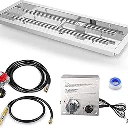 GRISUN Drop-in Fire Pit Kit 30 x 10 Inch, H-Shape Burner with Pan, Come with Upgraded Spark Ignition Kit for Gas Fire Pit, Fire Pit Table Insert Stainless Steel, Suitable for Indoor Outdoor Decoration-image-1