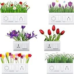 Decals Creation Vinyl Botanical Flowers Switch Board Sticker (Multicolour, 18.89 x 23.62 x 0.39 Inches)-picture-58