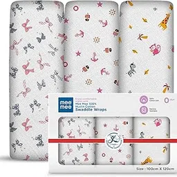Mee Mee 100% Cotton Muslin Baby Swaddle – Pack of 3, 100×120 cm, Breathable, Hypoallergenic & Skin-Friendly Swaddle/Nursing/Stroller Cover for Newborns-picture-13
