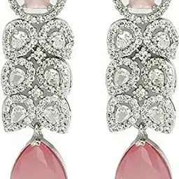 zeneme Earring Rhodium Plated Silver Toned American Diamond Embellished Crystal Leaf Dangle Earring For Women & Gifts For Girls-picture-30