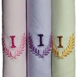 Ladies Initials (I) Multicolor 100% Cotton Handkerchiefs Pack of 3 (6551 C/C)-image-3