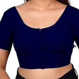 ambika stores & readymades Women's Round Neck Cotton Stretchable Short Sleeves Readymade Saree Blouse | Regular Wear Plain Blouse for Women Stylish-picture-22