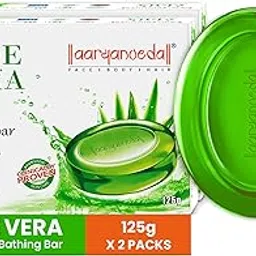 Aryanveda Aloe Vera Glycerine Bathing Bar | Hydrating, Nourishing, Soothing & Moisturizing Body Soap with Natural Oils for Soft & Glowing Skin All Skin Types - 125g (Pack of 2) image 1