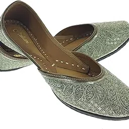Women Weigela Gold Genuine Soft Leather Embroidered Jutis | Bite and Pinch Free Jutti | Punjabi Formal Juttis | Girl's Wedding Flat Ladies Mojari | Formal Ethnic Juti |-image-60