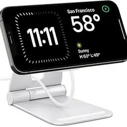 Spigen Mag Fit S Designed for MagSafe Charger Stand Aluminum Adjustable Phone Stand Compatible with iPhone 17/16/15/14/13/12 Series, AirPod Pro 2/1, AirPod 4/3 Charging Stand - White-picture-10