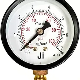 "Ji" Japsin Instrumentation - Commercial Pressure Gauge, 2 1/2" Dial, Range 0 to 7 Kg/Cm2 with Dual Scale of 100 PSI, Direct Mounting Bottom Entry, 1/4" BSP Connection, MS Case & Brass Internals-picture-26