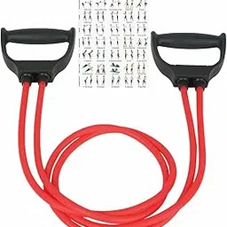 DAZIBAO® Double Toning Resistance Tube Heavy Quality Pull Rope Elastic Rubber Exercise Band for Stretching, Workout, Home Gym with Grip D Shaped Handles for Men and Women with Workout Chart (RED)-picture-20