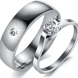 via mazzini 316L Stainless Steel and Cubic Zirconia Couple Ring for Unisex - child (Silver)-picture-40