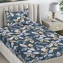 FABINALIV Grey Floral Woollen Single Bedsheet with Pillow Cover (FLWSBS-1136-Grey)-picture-12