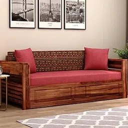 NATRAJ ART & CRAFT Sheesham Wood Foster 3 Seater Sofa Cum Bed for Living Room Three Seater Sofa Bed for Home Sofa Com Bed Sheesham Wood | 7 Year Warranty (Honey Berry Diamonds) - 3 Seater, Beige-picture-15