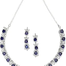 karatcart Rose Gold Plated Pink Triangular American Diamond Studded Necklace Set for Women-picture-19