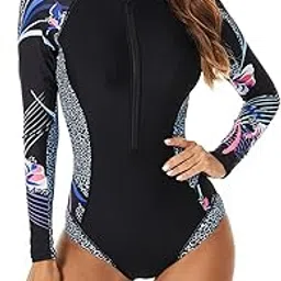Maeau Women's Long Sleeve Rash Guard UV Protection Swimsuit Zipper Floral Printed Surfing One Piece Bathing Suit Swimwear-picture-40