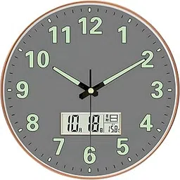 Ash & Roh Radium Glow Wall Clock, 12 Inch Night Light Wall Clock Silent Non-Ticking, Battery Operated Wall Clocks for Living Room Kitchen Office Bedroom, (Radium Grey Digital)-image-55