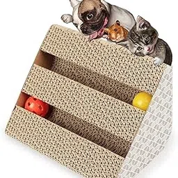 Cat Scratcher Post Scratching Cardboard Triangle W/ Bell Balls Catnip Pet Toy image 1