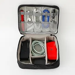 Urbane Home Travel Organizer for Electronic Accessories|Multipurpose Pouch|Adapter, Cable, Gadget Organizer|Two Comparment with Zipper|Great for Traveling (Black)-picture-13