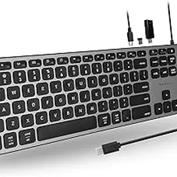 Macally Premium Wired USB C Keyboard With USB Ports - Connect Up to 3 Devices - (2X USB-A |1x USB-C Ports) - For Mac, iMac, Macbook, and PC - Slim Full Size Type-C - Space Gray-image-27