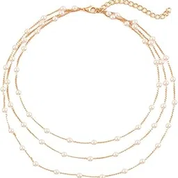 Jewellery Gold Tone White Pearls Multi Layered Multi-Strand Fashion Necklaces For Women & Girls Stylish Latest (NSSK79_ACC2)-image-10