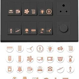 S.M. Prints Rose Gold Switch Board Stickers | Set of 198 Waterproof Vinyl Labels | 27 Designs for Fan, Light, AC, TV & More | Self-Adhesive Stickers for Home, Office, Shops & More-image-96