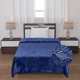 300TC Super Soft Velvet Single Size Warm Solid II Duvet Cover II Razai Cover II Dohar for Single Bed Super Cozy Comfortor Ac Blanket for All Weathers/Seasons (90 * 60 inch) (Solid Dark Blue)-picture-13