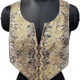 Mohan Shoppe Designer Thread and Sequins Work Neck Neckline Patch Applique Sew On Patch Dress Moti Applique Pack of 1 Piece (Rose Gold)-image-13