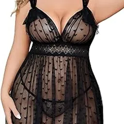 kellberry Sexy Polka Dots Mesh Sheer Lace Babydoll Chemise Lingerie Dress Floral Lace Sleep Wear-picture-24