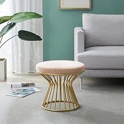 FLIPSSHOPPEE Multifunctional Vanity Round Stool Puffy Ottoman Modern Footrest Dressing Stool Upholstered Side Table Footstool with Metal Leg for Sitting Pink-picture-63