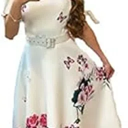 FOXDX Women's Satin Silk Fit and Flare Knee Length Half Sleeve Western Dress with Belt-picture-22
