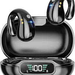 X spring Open Ear Clip Headphones, Wireless Earbuds Bluetooth 5.3 Sports Earphones Built-in Microphone with Earhooks, Wireless Charging Case & Display, Waterproof Fitness Headphones for Running-image-39