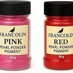 Francolin | Pink & Red | Mica/Pearl Powder Pigment | Non Toxic | Vibrant Metallic Glowing | for Soap, Epoxy Resin, Painting, Nail Art & Craft, Cosmetic, Slime | 50g*2 image 1