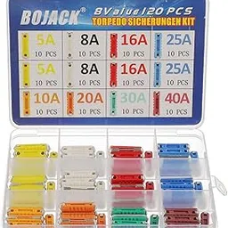 BOJACK 8 Types 120pcs Torpedo Fuses Set Torpedo Shaped Fuses Automotive Fuse 5A 8A 10A 16A 20A 25A 30A 40A for Protect Automotive Circuits with a Hard Plastic Box for Old Style Classic Cars-picture-14