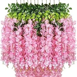 DECOFOLD Artificial Wisteria Vine | Ratta Fake Wisteria Hanging | Garland Silk Long Hanging Bush Flowers String for Home Party Wedding Decor (Pack of 6, 43.2Ft) (Pink)-picture-24