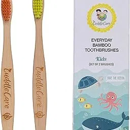 CuddleCare BambooToothbrushes antibacterial & Biodegradable, Orange & Yellow bristles Kids (Pack of 2)-picture-17